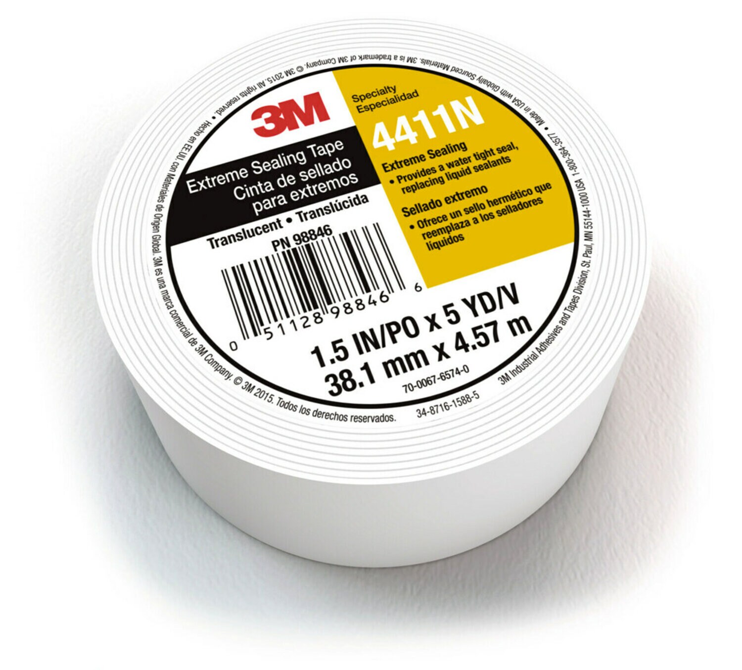7100013034 - 3M Extreme Sealing Tape 4411N, Translucent, 40 mil, Roll, Config