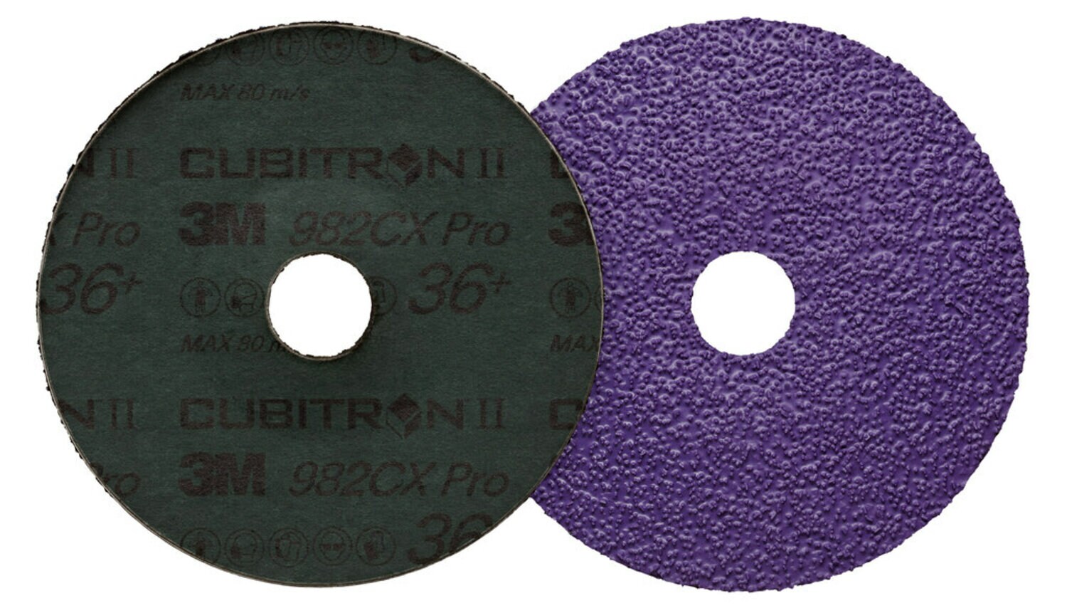 7100245023 - 3M Cubitron II Fibre Disc 982CX Pro, 36+, 4-1/2 in x 7/8 in, Die 450E,
25/Bag, 100 ea/Case