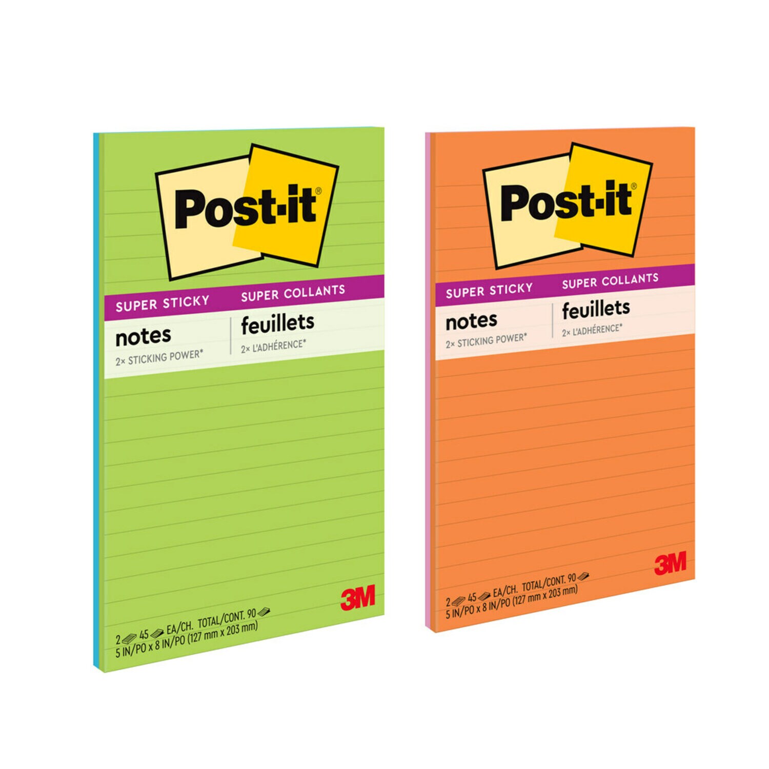 7100229686 - Post-it Super Sticky Notes 5845-SS, 5 in x 8 in (127 mm x 203 mm) Energy Boost, Lined, 2 Pads/Pack