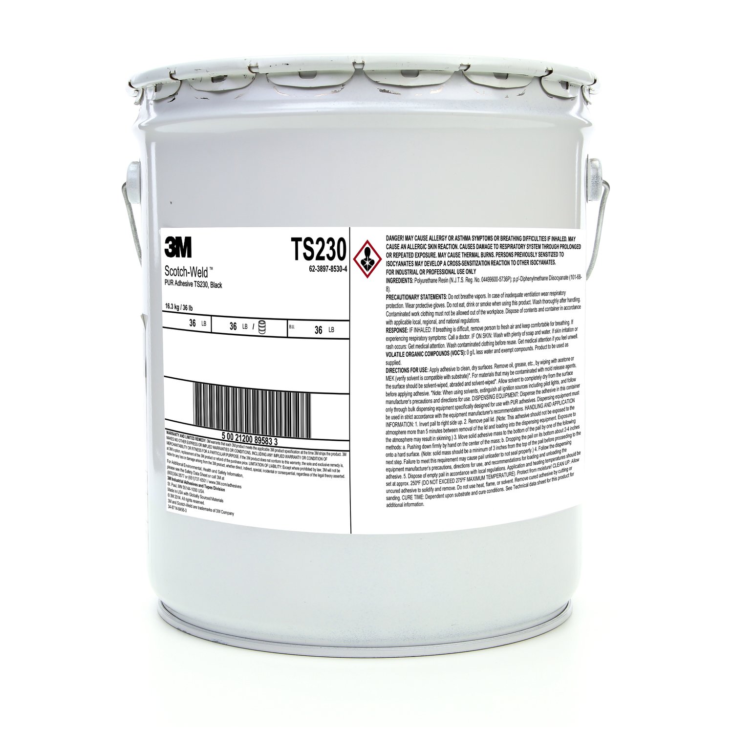 7000121361 - 3M Scotch-Weld PUR Adhesive TS230, Black, 5 Gallon Drum (36 lb),
1/Drum