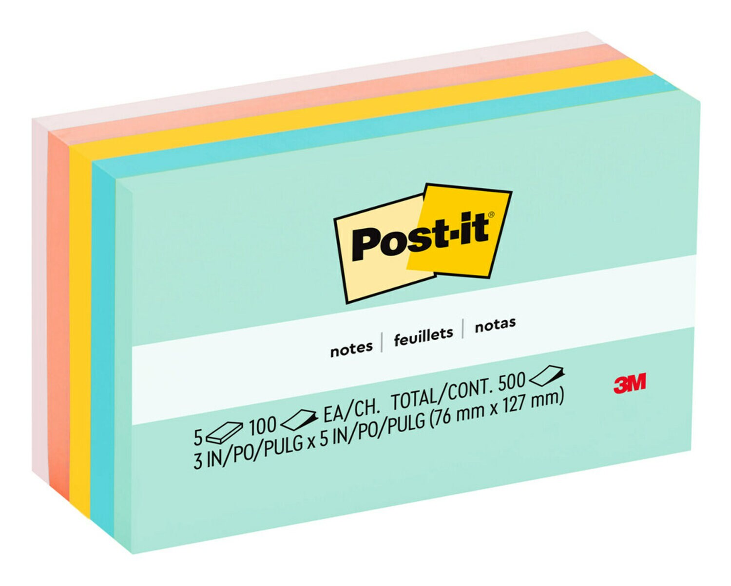 7100083327 - Post-it Notes 655-AST, 3 in x 5 in (76 mm x 127 mm), Beachside Cafe Collection