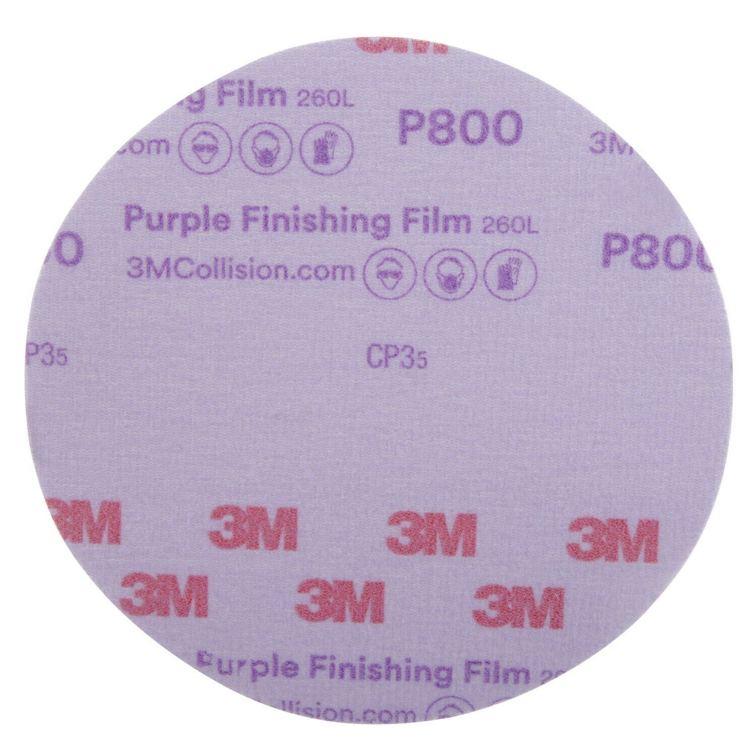 7100122792 - 3M Hookit Purple Finishing Film Abrasive Disc 260L, 30670, 6 in, P800,
50 discs per carton, 4 cartons per case