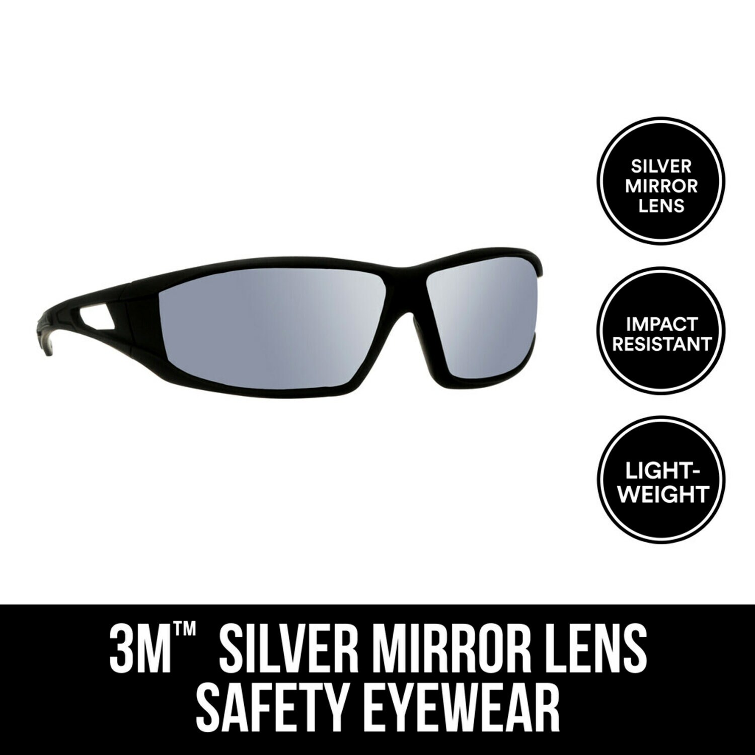 7100158602 - 3M Safety Eyewear Silver Mirror, 90213-HZ4-NA, Blk Frame Gry Accent, AF
& Scratch Resistant Lens, 4/cs