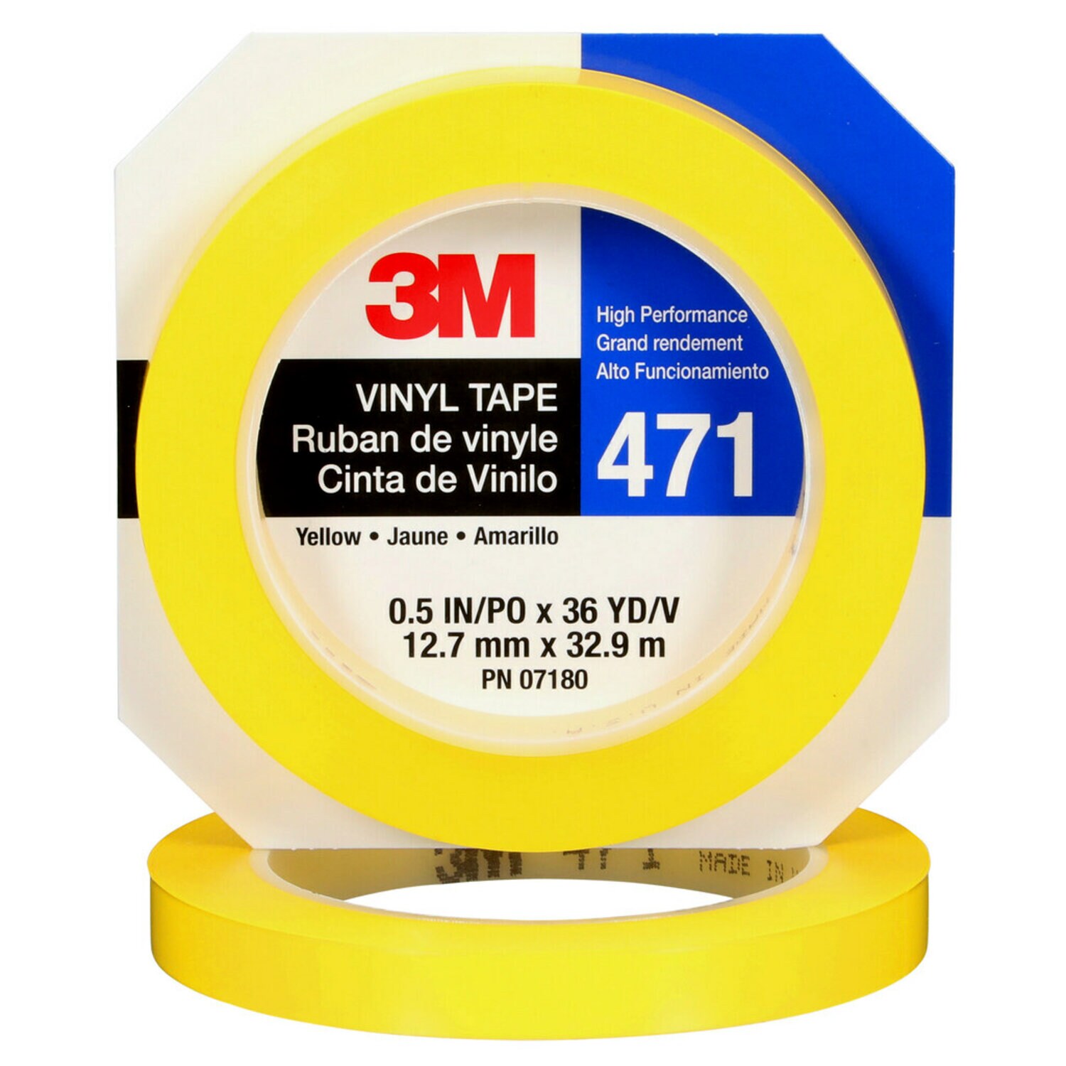 7100044646 - 3M Vinyl Tape 471, Yellow, 1/2 in x 36 yd, 5.2 mil, 72 rolls per case,
Individually Wrapped Conveniently Packaged