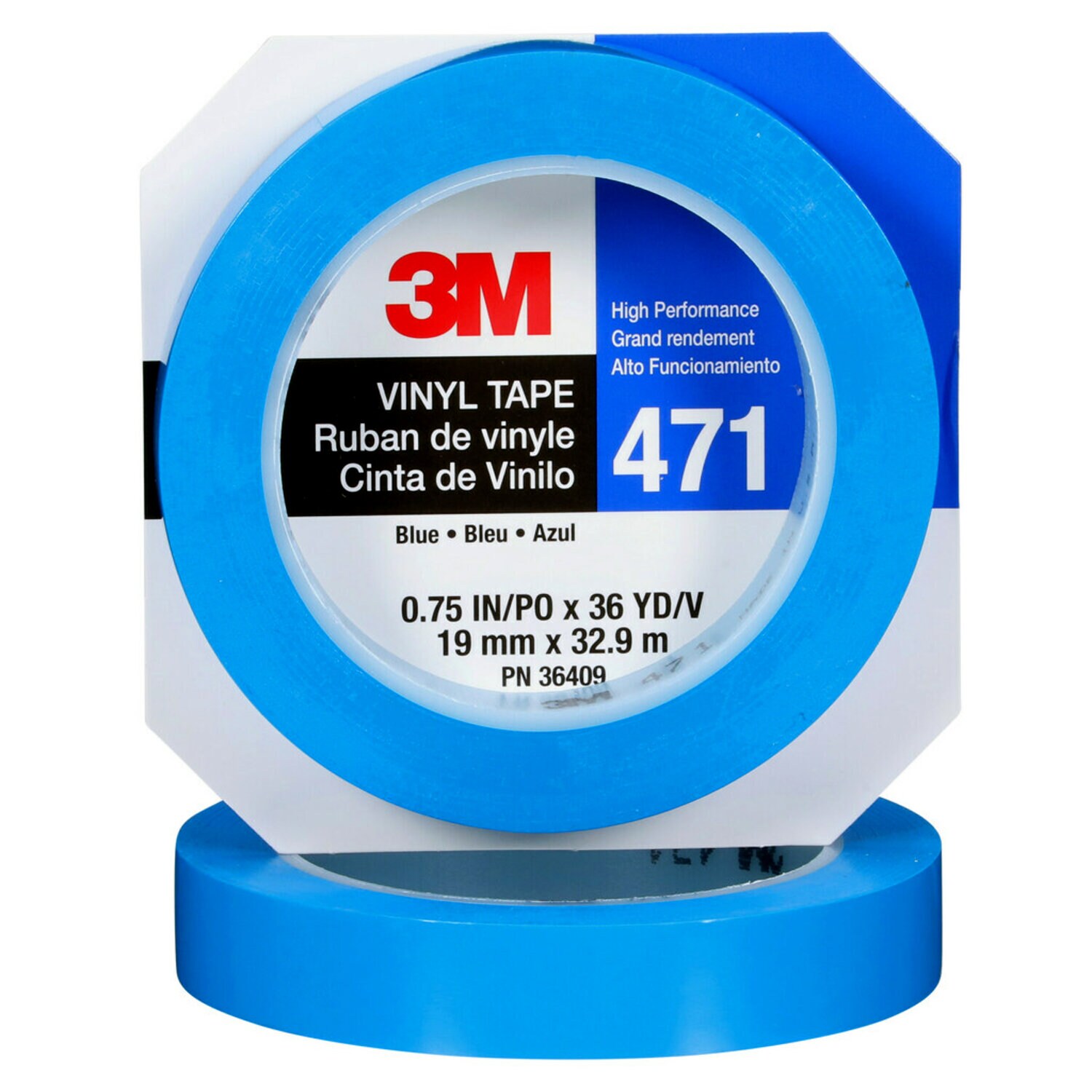 7000124804 - 3M Vinyl Tape 471 Blue PN36409, 3/4 in x 36 yd, 48 individually wrapped
rolls per case Conveniently Packaged
