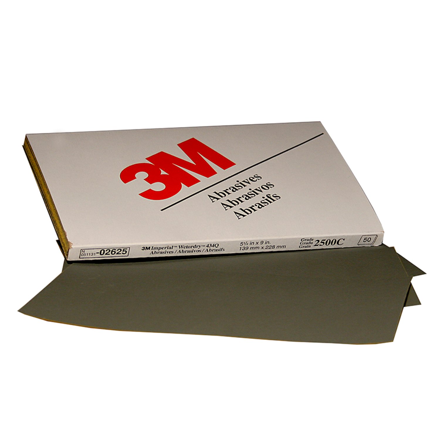 7000120123 - 3M Wetordry Abrasive Sheet, 02625, 2500, heavy duty, 5 1/2 in x 9 in,
50 sheets per carton, 5 cartons per case