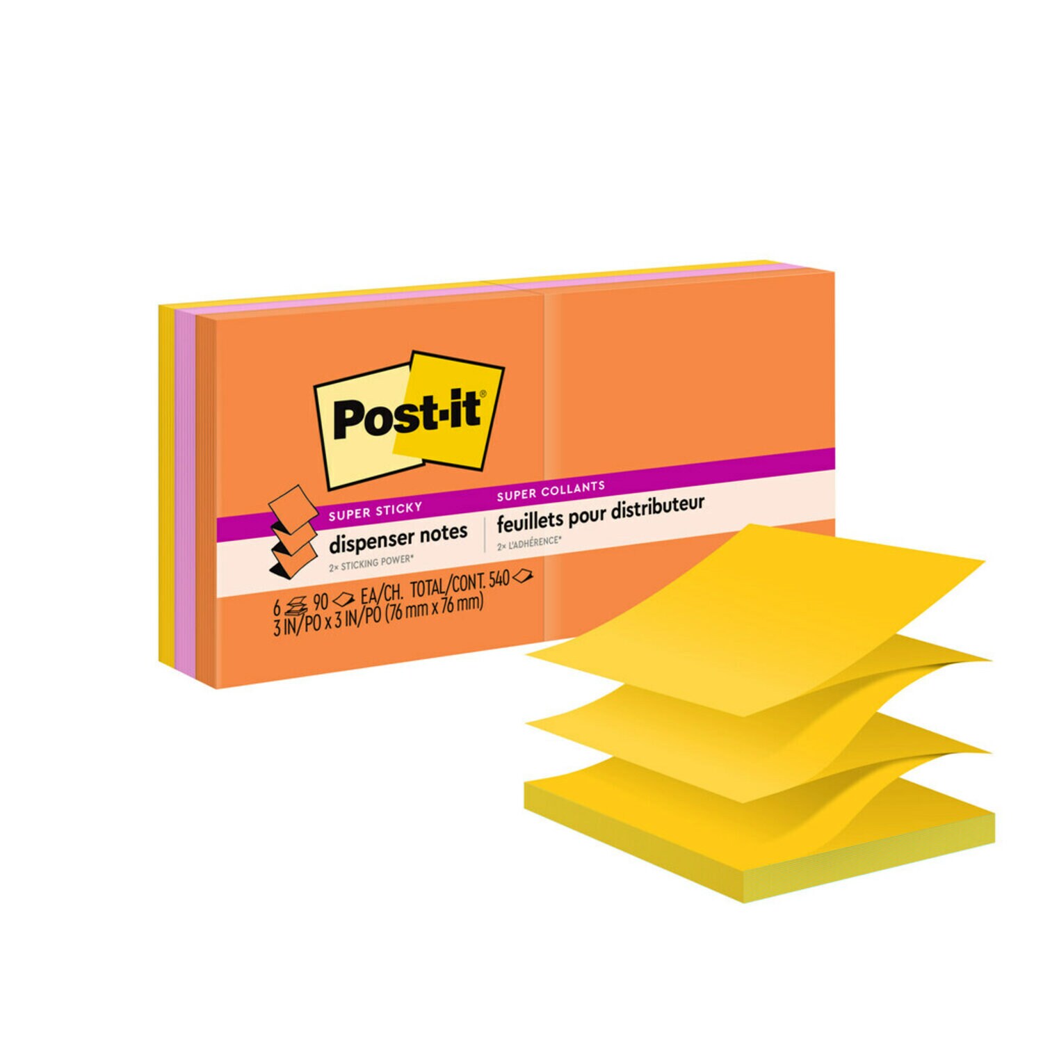 7010333593 - Post-it(R) Super Sticky Dispenser Pop-up Notes R330-SSAU-ALT, 3 in x 3 in, Energy Boost Collection, 10 pads/Pack