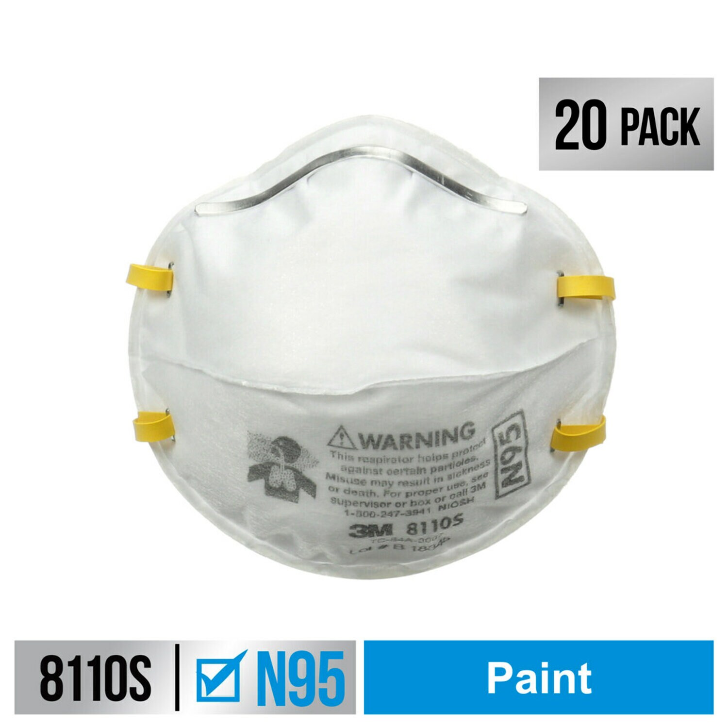 7100159321 - 3M Performance Paint Prep Respirator N95 Particulate, 8110SP20-DC, Size
Small, 20 eaches/pack, 4 packs/case