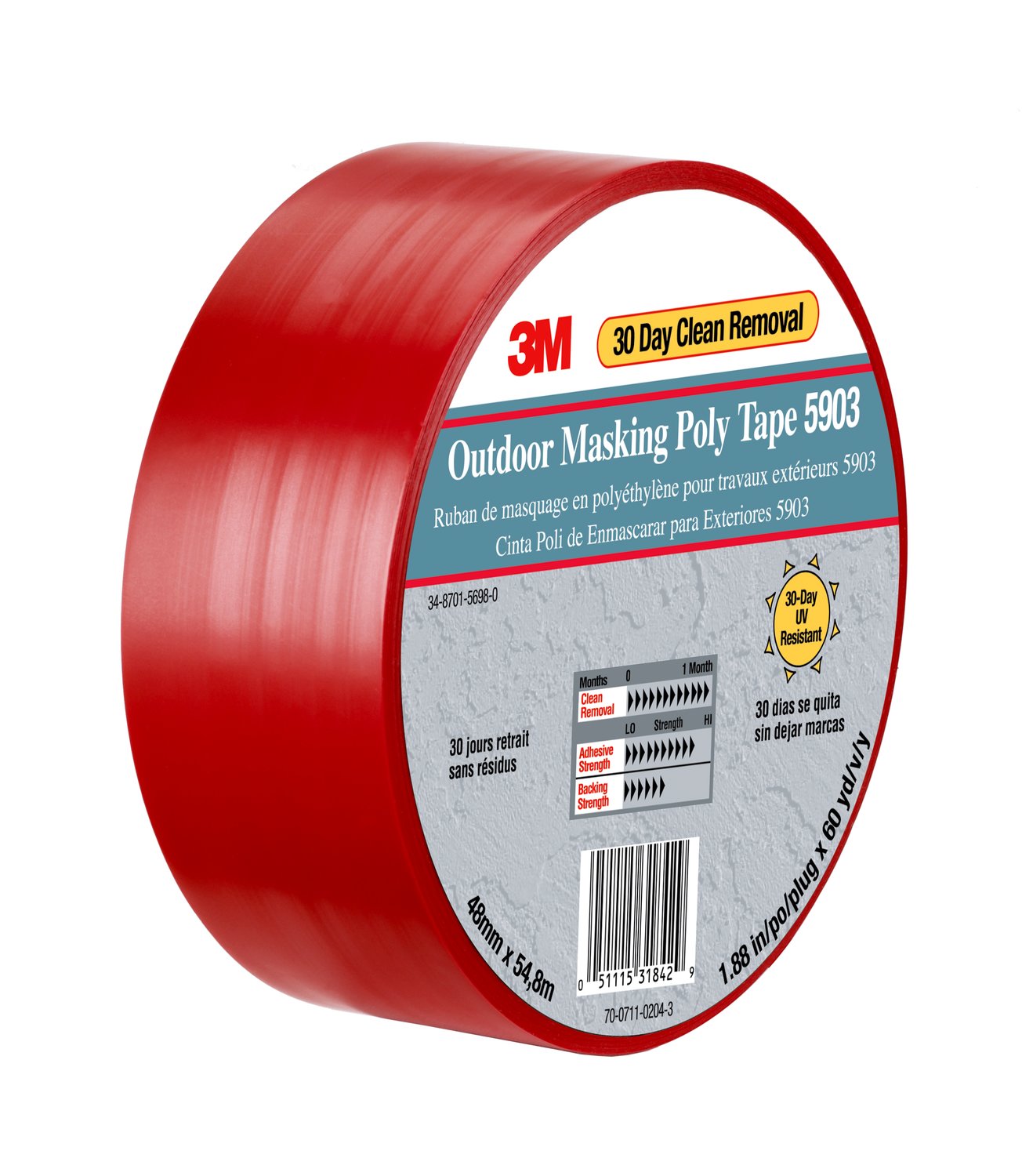 7010295459 - 3M Outdoor Masking Poly Tape 5903, Red, 50 in x 60 yd, 4/Case