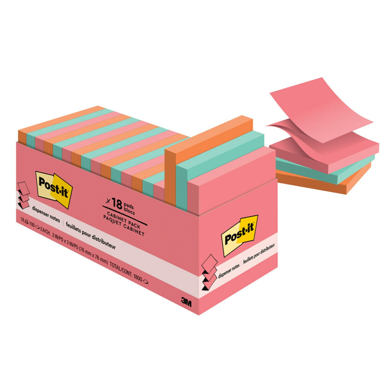 7010332970 - Post-it Dispenser Pop-up Notes R330-18CTCP, 3 in x 3 in (76 mm x 76 mm), Poptimistic Collection, 18 Pads/Pack, 100 Sheets/Pad