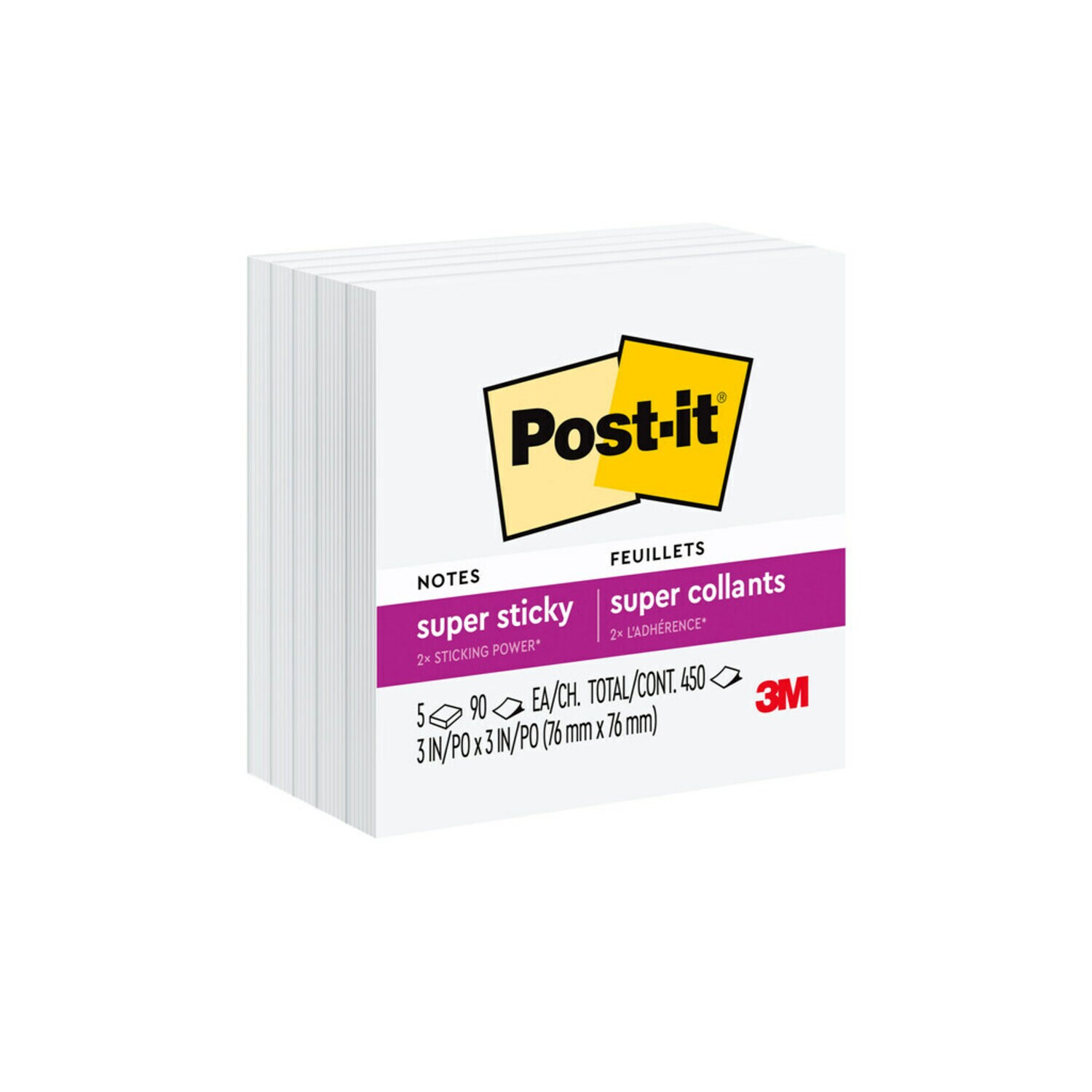 7100230184 - Post-it Super Sticky Notes 654-5SSW, 3 in x 3 in (76 mm x 76 mm), White