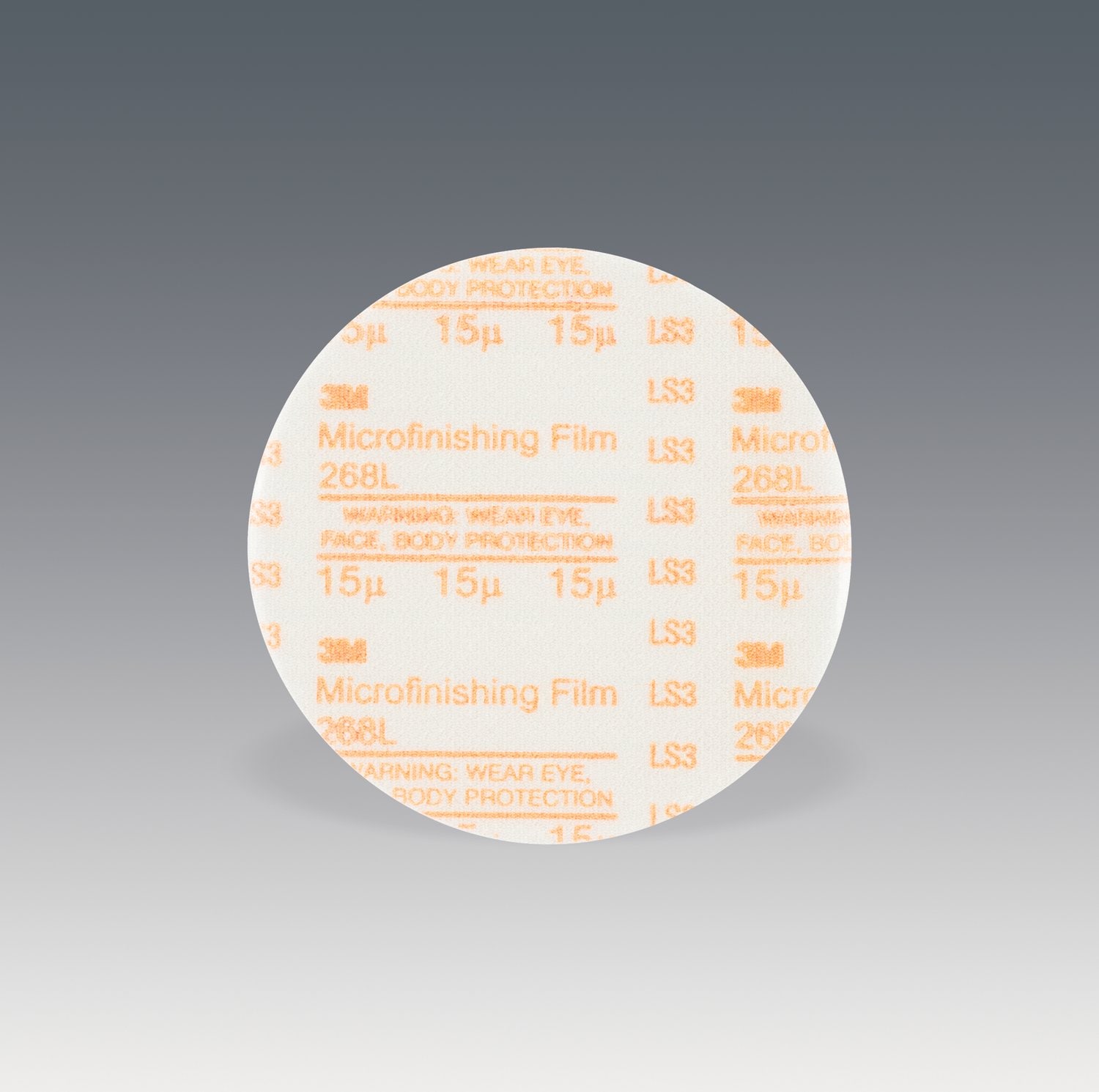 7010291072 - 3M Microfinishing PSA Film Disc 268L, 15 Mic 3MIL, Type D, 1 in x NH,
Die 100N, 100/Bag, 2000 ea/Case