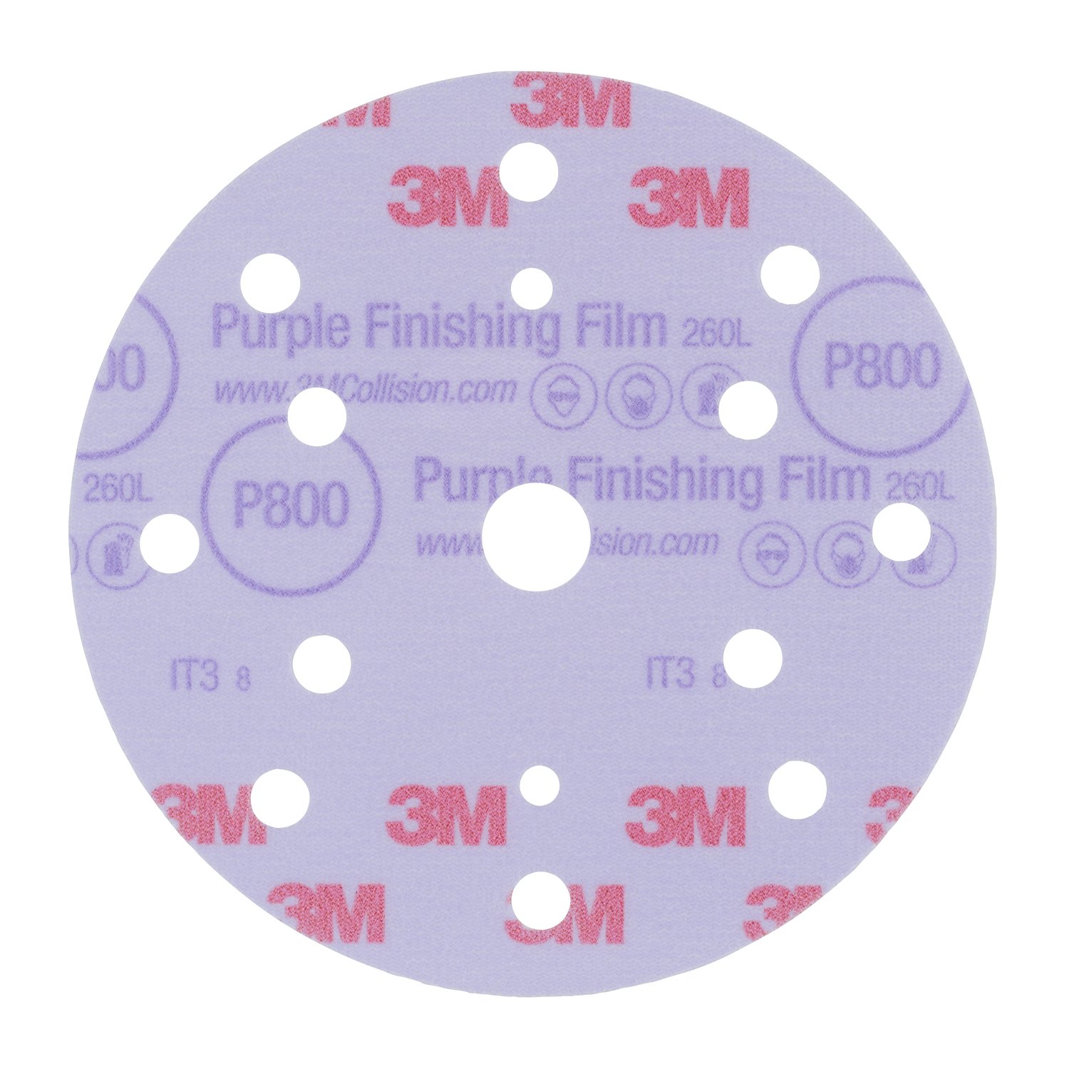 7100123753 - 3M Purple Finishing Film Hookit 260L Disc Dust-Free, 51155, 6
in, P800, 50 discs per carton, 4 cartons per case