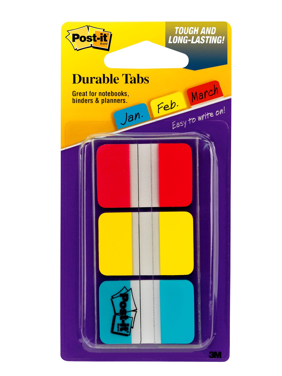 7000052679 - Post-it Durable Tabs 686-RYB, 1 in. x 1.5 in. Red, Canary Yellow, Blue