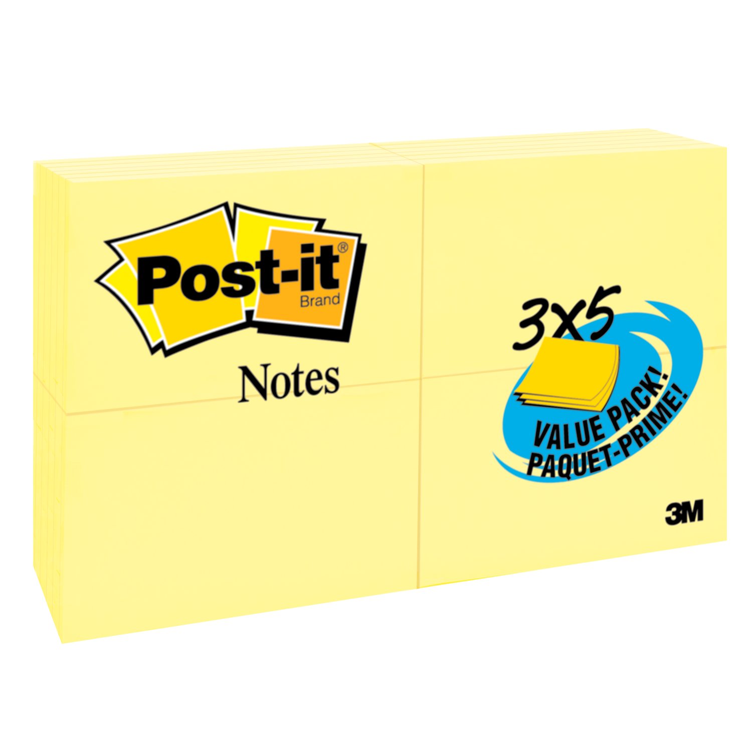 7010293052 - Post-it Notes 655-24VAD, 3 in x 5 in Canary Yellow 24 Pad Value Pack