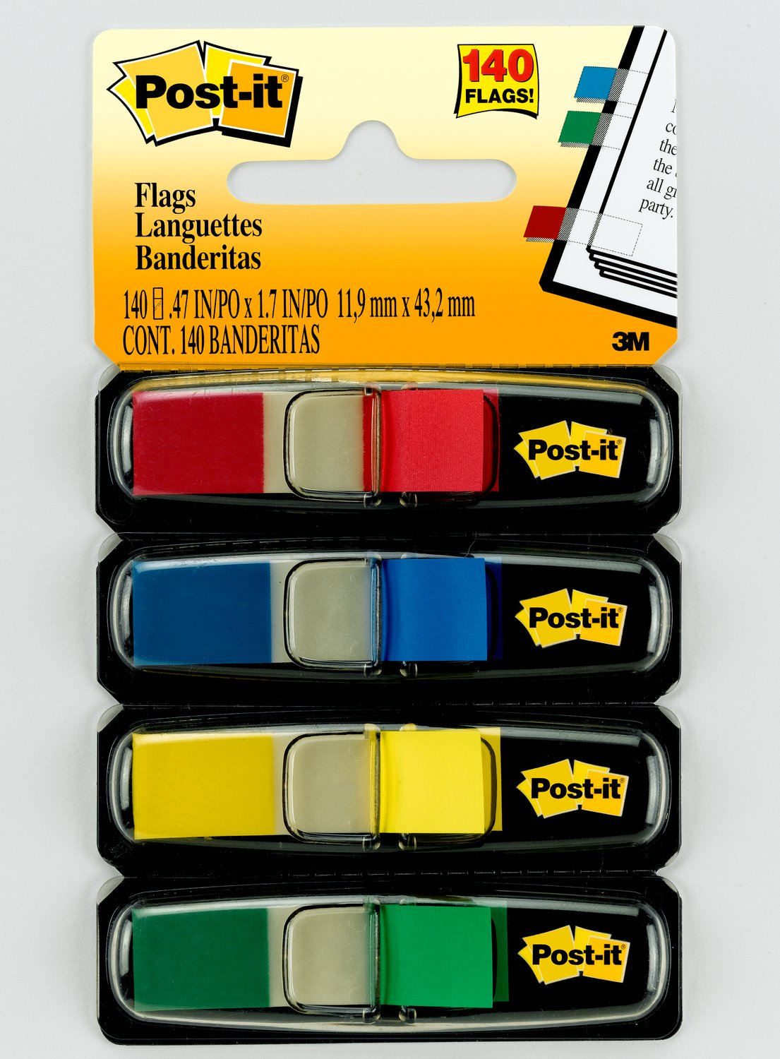 7000144922 - Post-it Flags 683-4, 4 Colors, 0.47 in x 1.7 in, 6 Pack/Carton, 4 Carton/Case