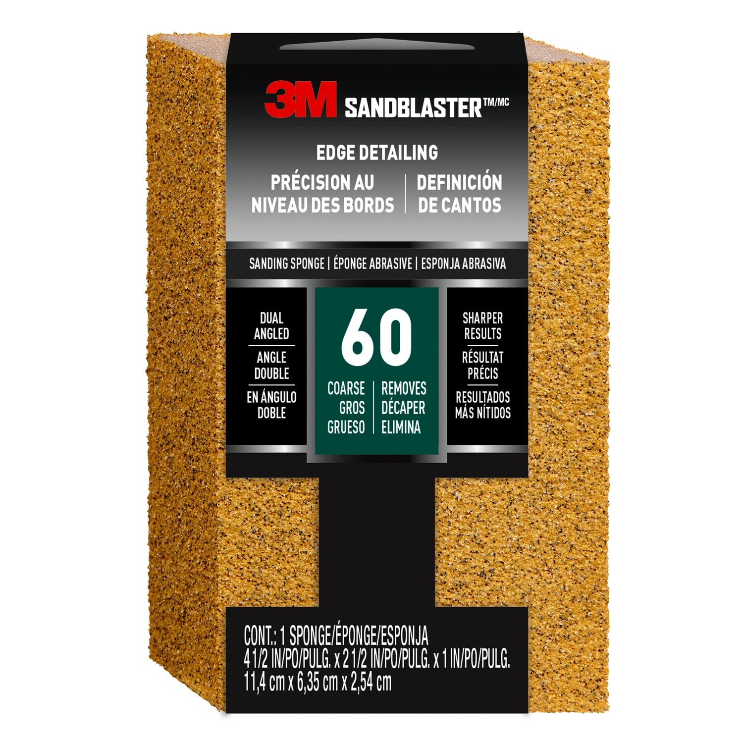 7100266210 - 3M SandBlaster Edge Detailing Sanding Sponge 9558, 60 grit, 4 1/2 in x 2 1/2 x 1 in, 1/pk