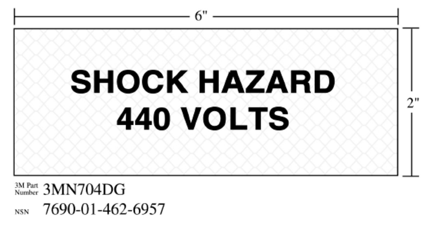7010317790 - 3M Diamond Grade Electrical Sign 3MN704DG, "SHOCK…VOLTS (WHT)", 5 in x
2 in, 10/Package