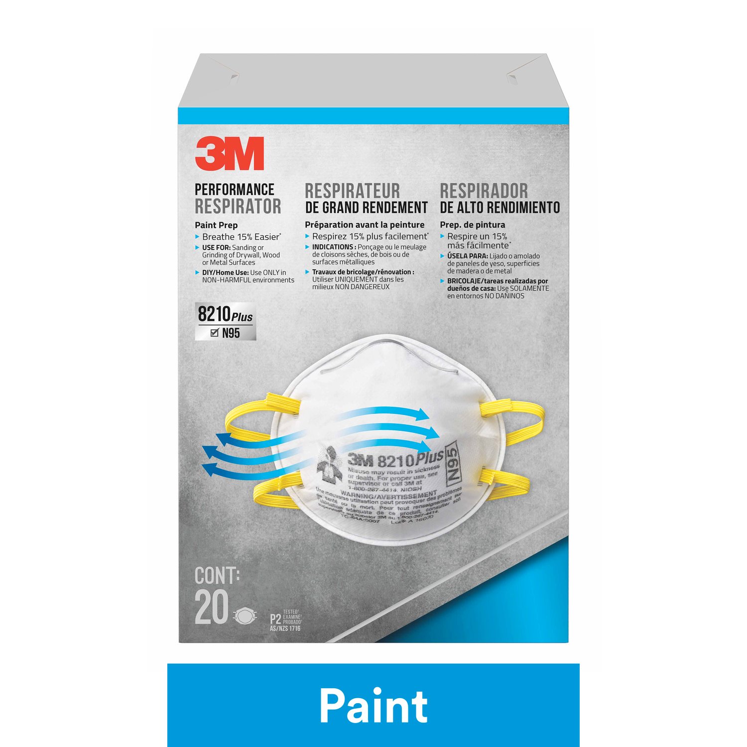 7100153178 - 3M Performance Disposable Paint Prep Respirator N95 Particulate,
8210PP20-DC, 20 each/pack, 4 packs/case