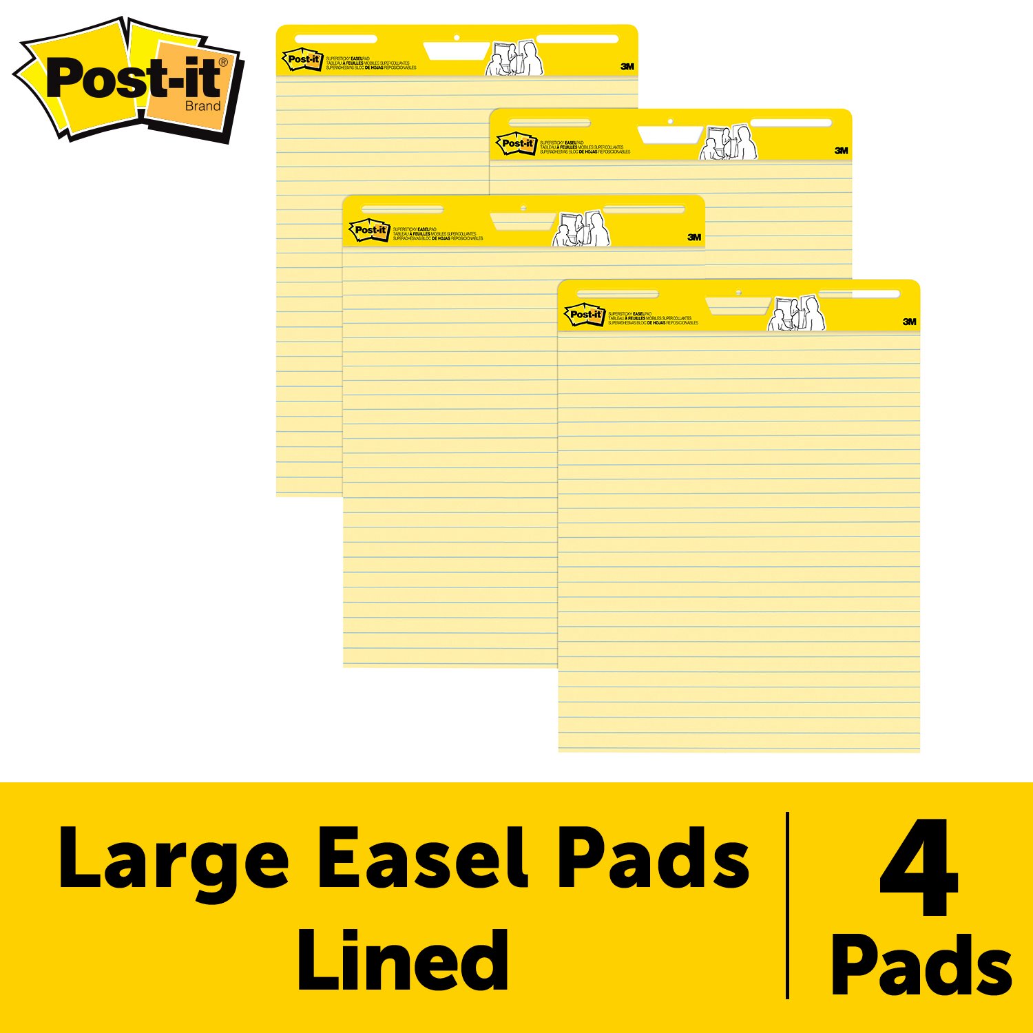 7010385082 - Post-it Super Sticky Easel Pad 561 VAD 4PK, 25 in. x 30 in., Canary Yellow Ruled