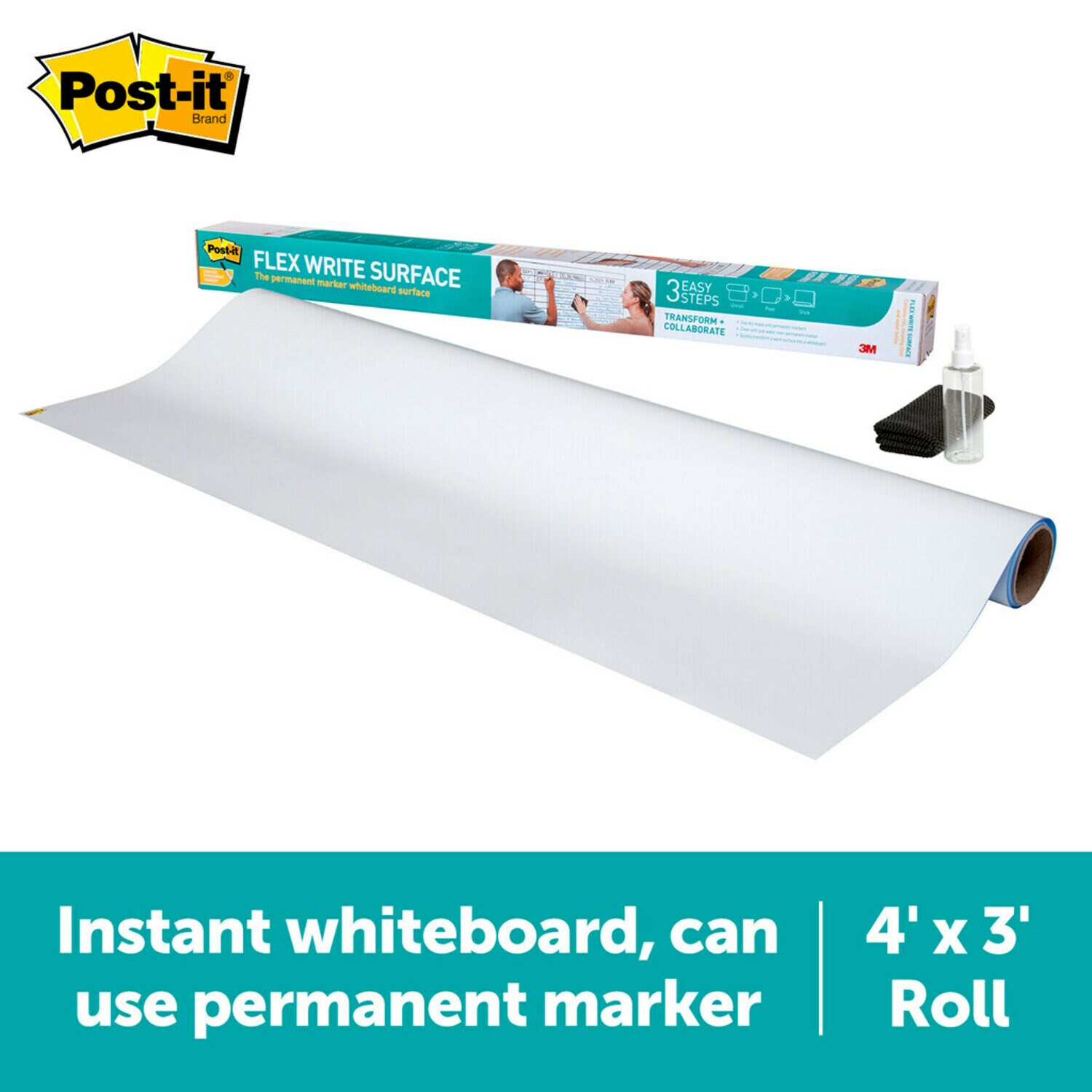 7100197624 - Post-it Flex Write Surface, The Permanent Marker Whiteboard Surface, 4
ft. x 3 ft.
