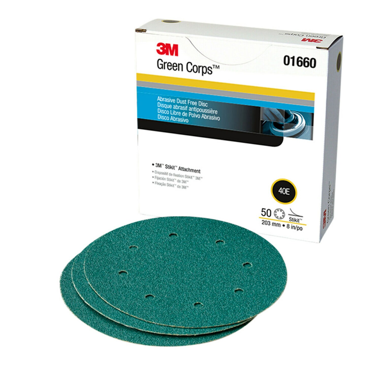7010363759 - 3M Green Corps Stikit Production Disc Dust Free, 01660, 8 in, 40, 50
discs per carton, 5 cartons per case