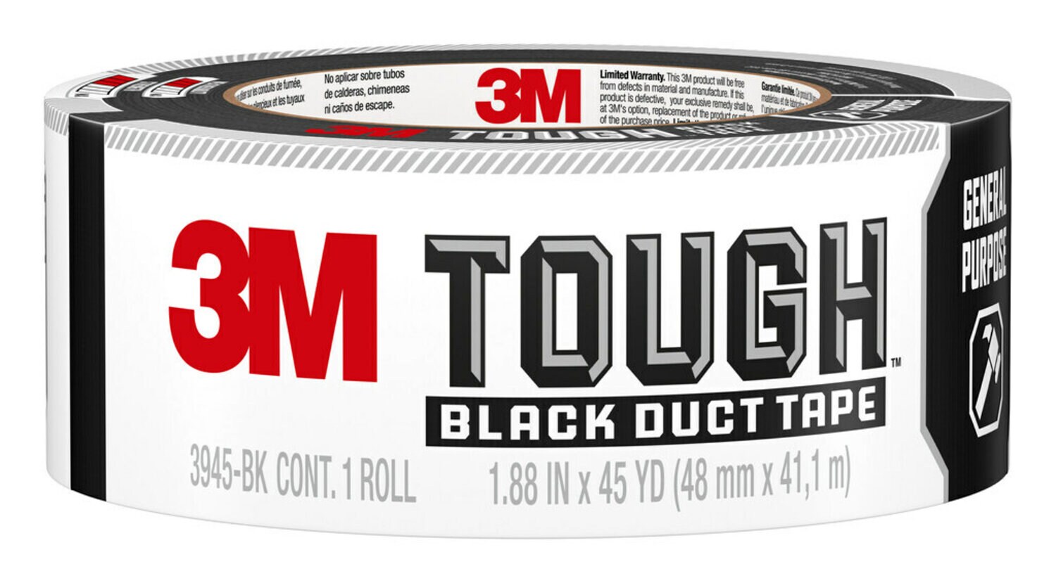 7100269380 - 3M Tough Duct Tape 3945-BK 1.88 in x 45 yd (48 mm x 41.1 m), Black