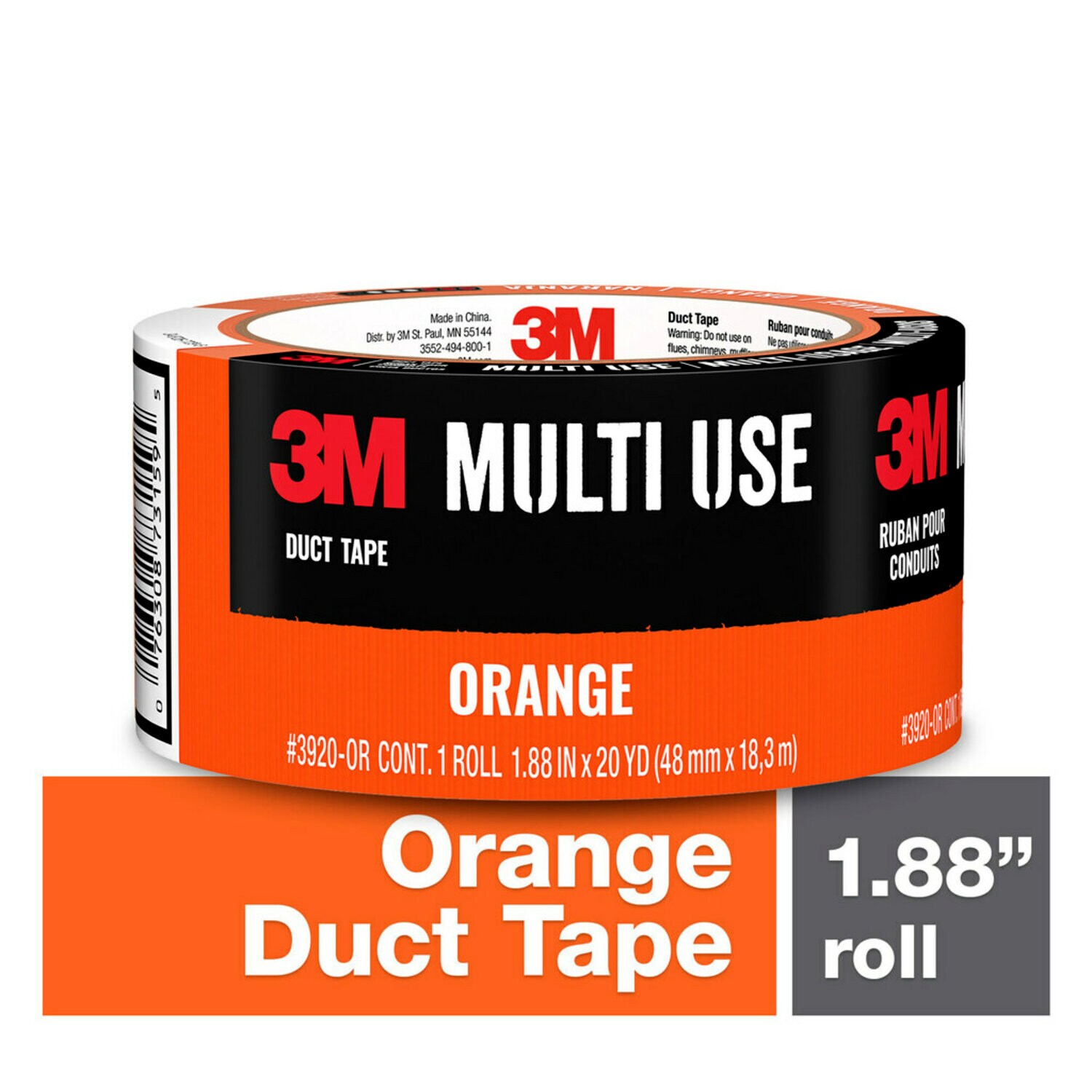 7100085026 - 3M Orange Duct Tape 3920-OR, 1.88 in x 20 yd (48 mm x 18,2 m)