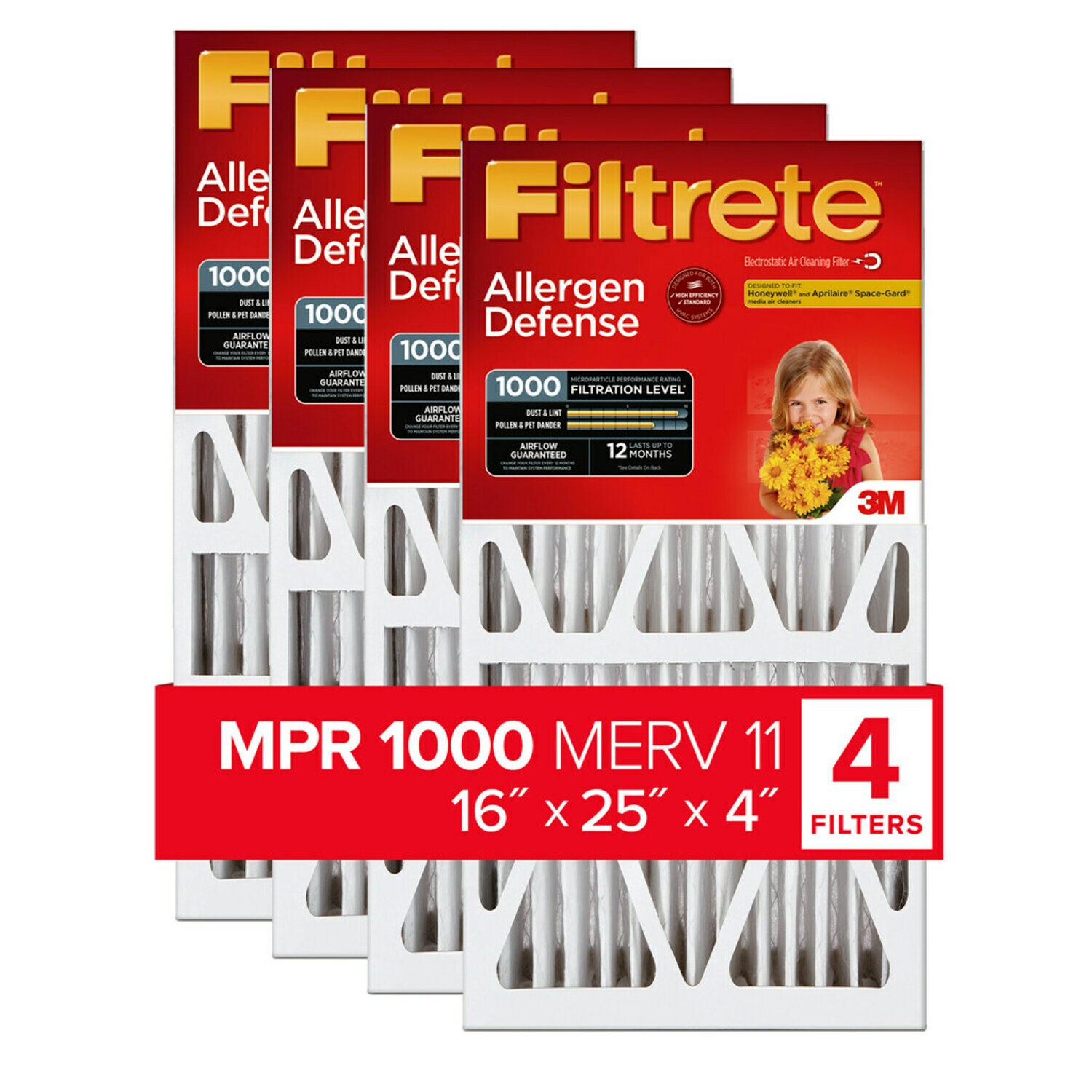 7100097241 - Filtrete Allergen Reduction Deep Pleat Filter NADP01-4IN-4, 16 in x 25 in x 4 in, 1/Pack, 4 eaches/case