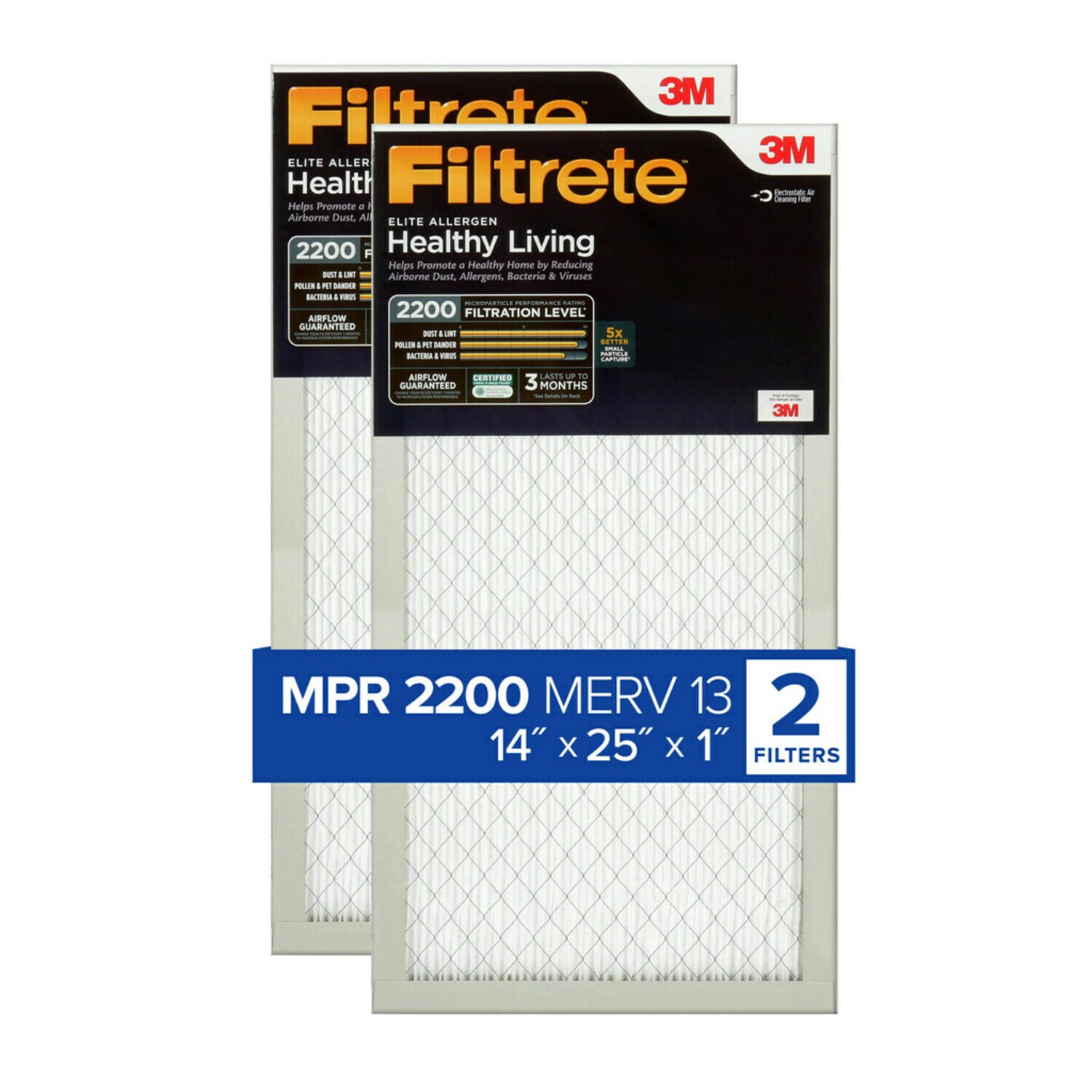 7100115851 - Filtrete Elite Allergen Reduction Filter EA04-2PK-6E,2200 MPR, 14 in x
25 in x 1 in (35,5 cm x 63,5 cm x 2,5 cm)
