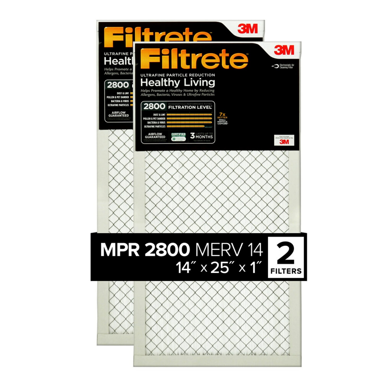 7100212138 - Filtrete Ultrafine Particle Reduction Filter UF04-2PK-1E, 14 in x 25 in x 1 in(35.5 cm x 63.5 cm x 2.5 cm)