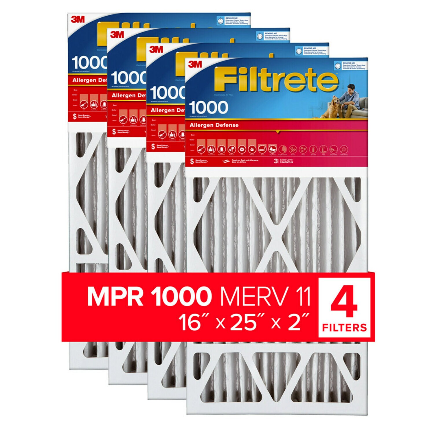 7100204092 - Filtrete Electrostatic Air Filter, 1000 MPR, NADP01-2IN-4, 16 in x 25 in x 2 in (40,6 cm x 63,5 cm x 5 cm)