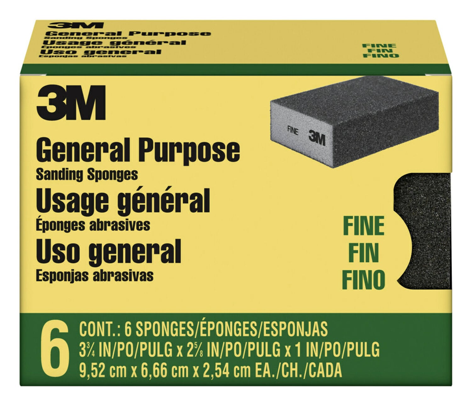 7100241235 - 3M Sanding Sponge CP001-6P-CC, 3 3/4 in x 2 5/8 in x 1 in Fine, 6-pack, 4 packs/cs