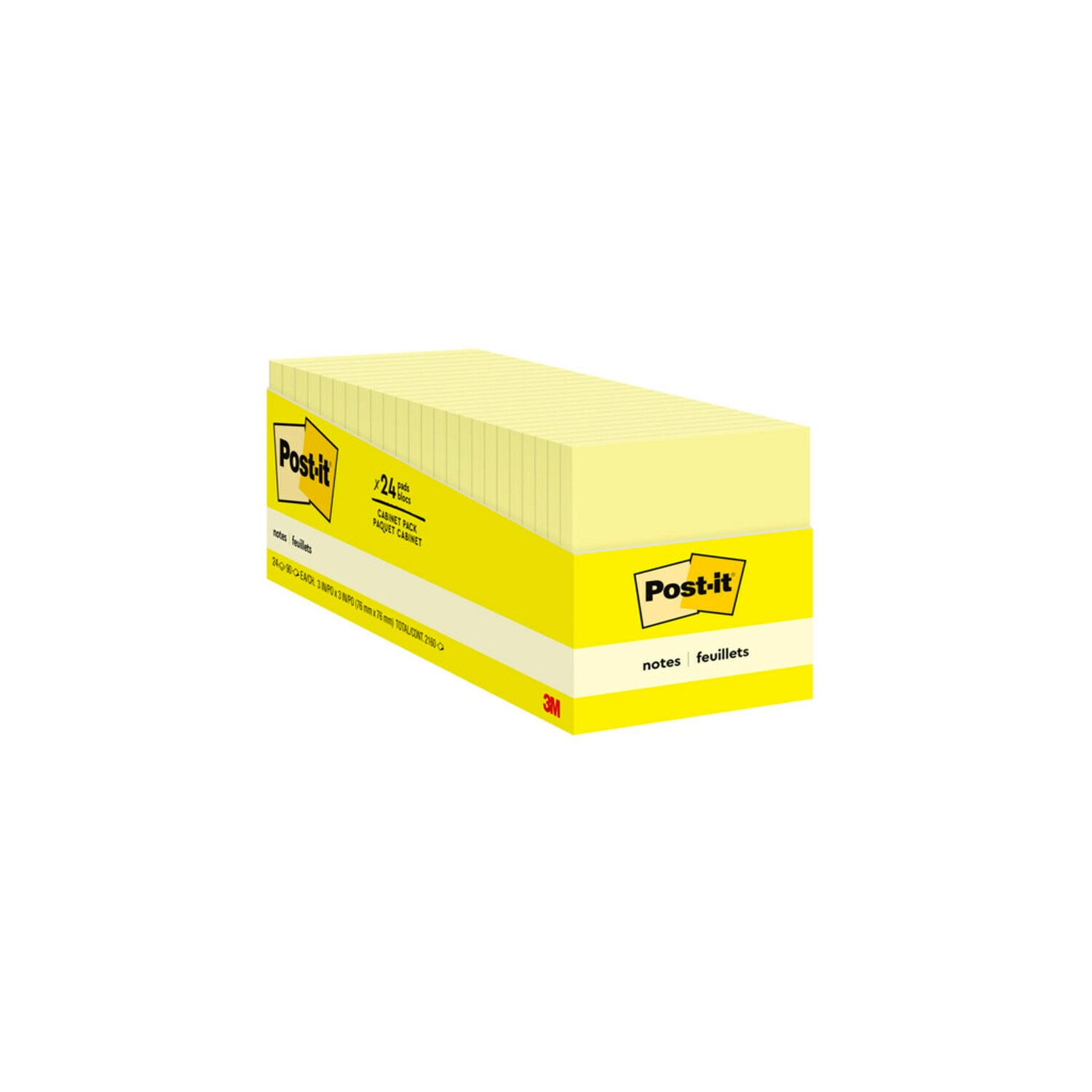 7100249259 - Post-it Notes 654-24CP, 3 in x 3 in (76 mm x 76 mm), Canary Yellow