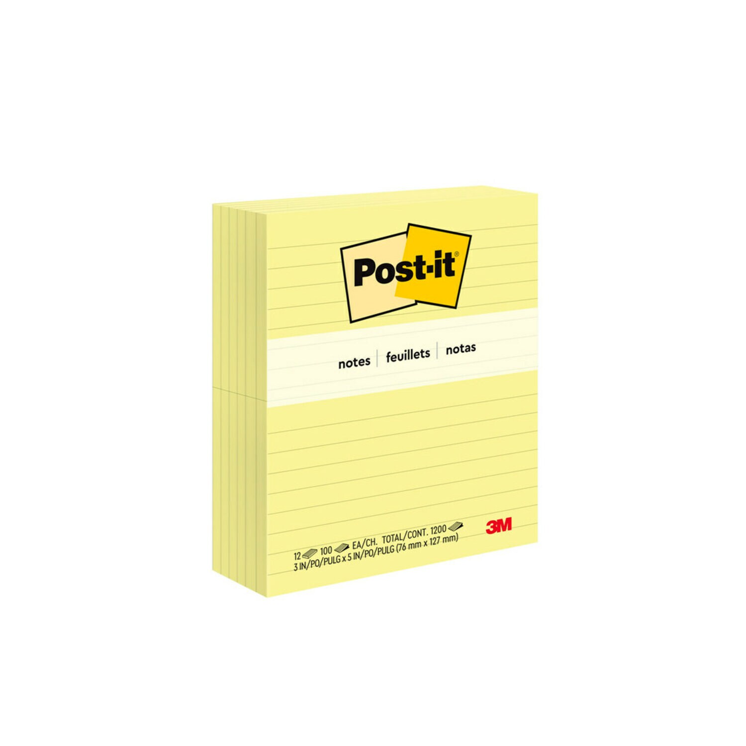 7000047941 - Post-it Notes 635, 3 in x 5 in (76 mm x 127 mm) Canary Yellow, Lined,
12 Pads/Pack