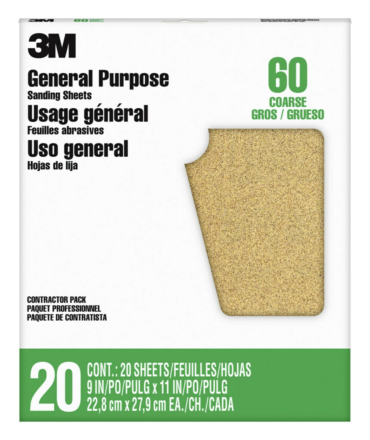 7100091889 - 3M General Purpose Sanding Sheets, 87591NA-20, 9 in x 11 in, 60 grit, Coarse grit, 20 sheets/pk,
5 pks/cs
