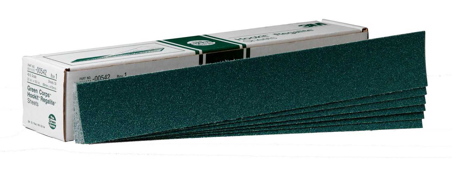 7000118216 - 3M Green Corps Hookit Sheet, 00542, 40, 2-3/4 in x 16-1/2 in, 50
sheets per carton, 5 cartons per case