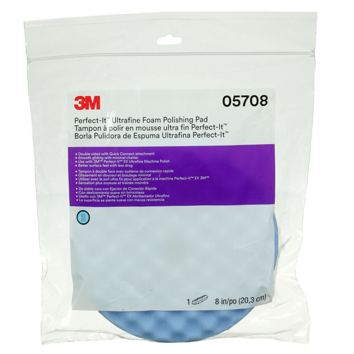 7100145281 - 3M Perfect-It Ultrafine Polishing Pad, 05708, 8 in, 6 per case