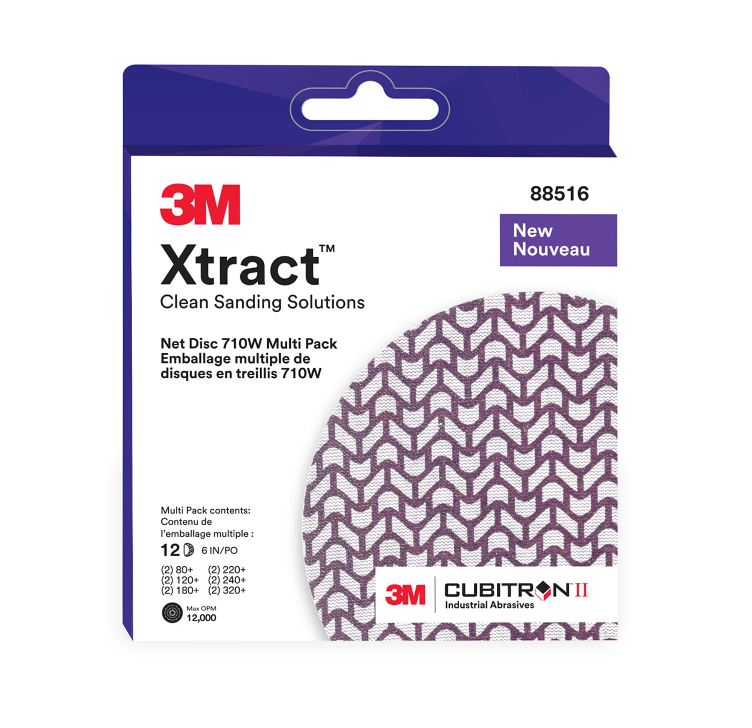7100288312 - 3M Xtract Cubitron II Net Disc 710W, Multi-Grade, 6 in x NH, Die 600Z, 20 ea/Case, Multi-pack