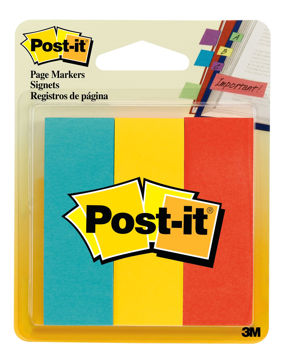 7010333419 - Post-it Page Markers 5222, 1 in x 3 in x in, Assorted, 3 Pads/Pack, 50 Sheets/Pad, 100% PEFC, SGSCH-PEFC-COC-110078