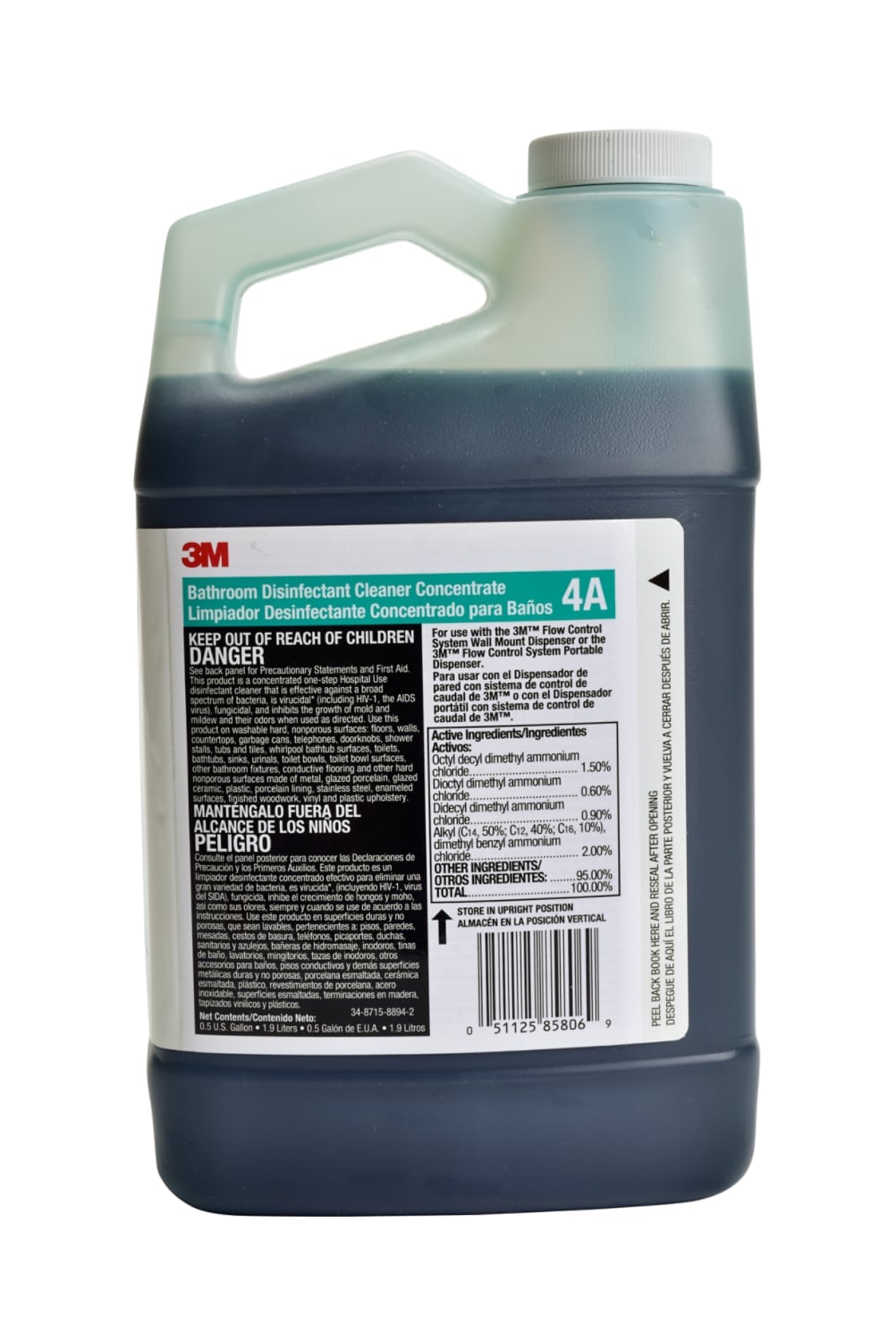 7010385952 - 3M Bathroom Disinfectant Cleaner Concentrate 4A, 0.5 Gallon, 4/Case