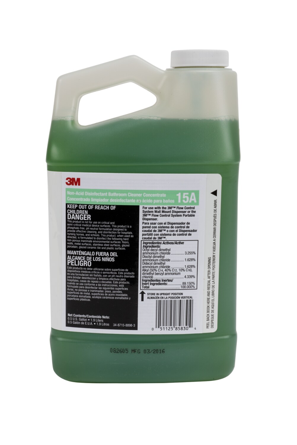 7010385965 - 3M Non-Acid Disinfectant Bathroom Cleaner Concentrate 15A, 0.5 Gallon, 4/Case
