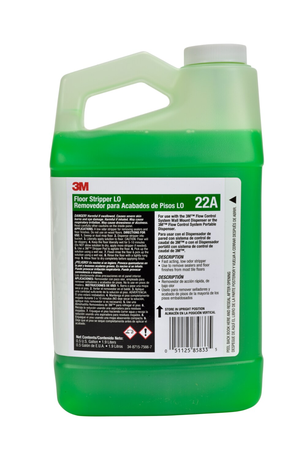 7010385966 - 3M Floor Stripper LO Concentrate 22A, 0.5 Gallon, 4/Case