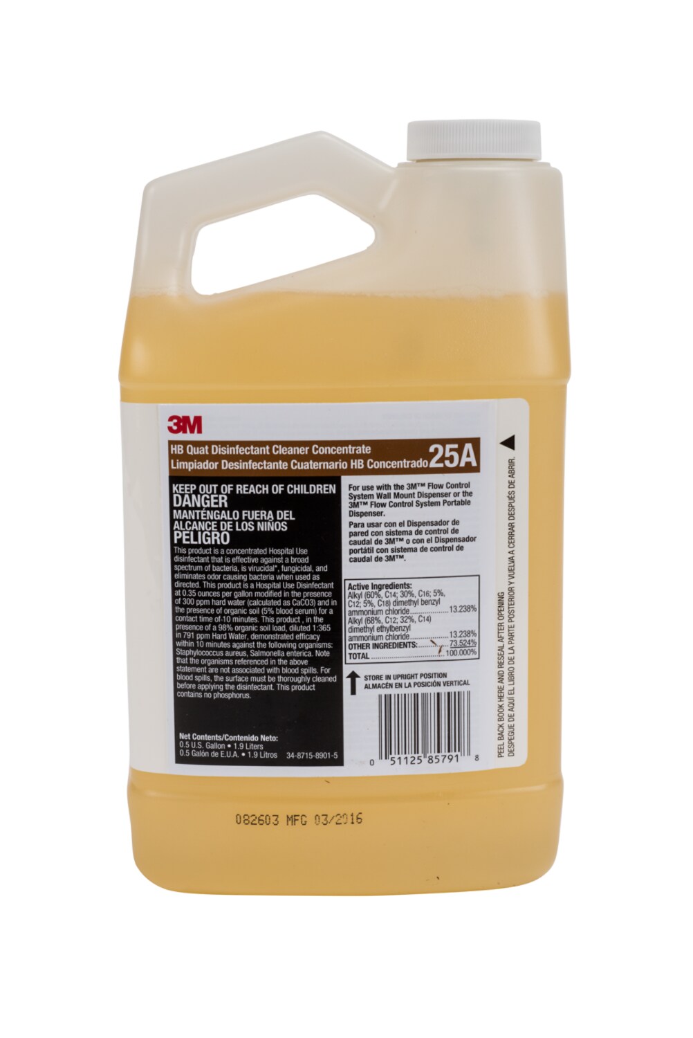 7010385953 - 3M HB Quat Disinfectant Cleaner Concentrate 25A, 0.5 Gallon, 4/Case