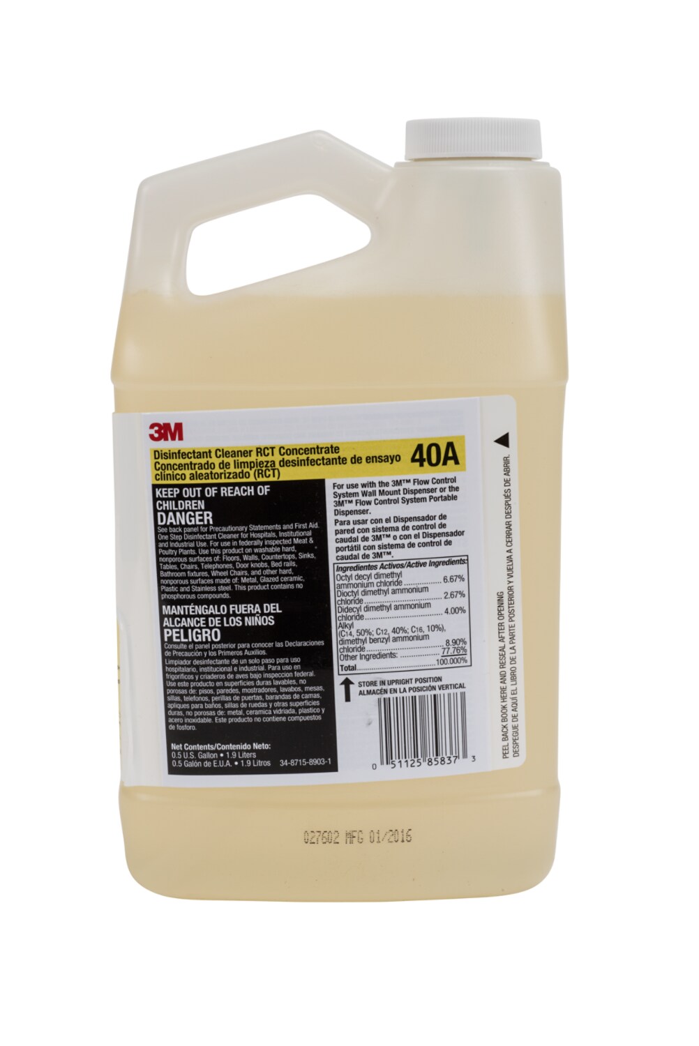 7010342249 - 3M Disinfectant Cleaner RCT Concentrate 40A, 0.5 Gallon, 4/Case