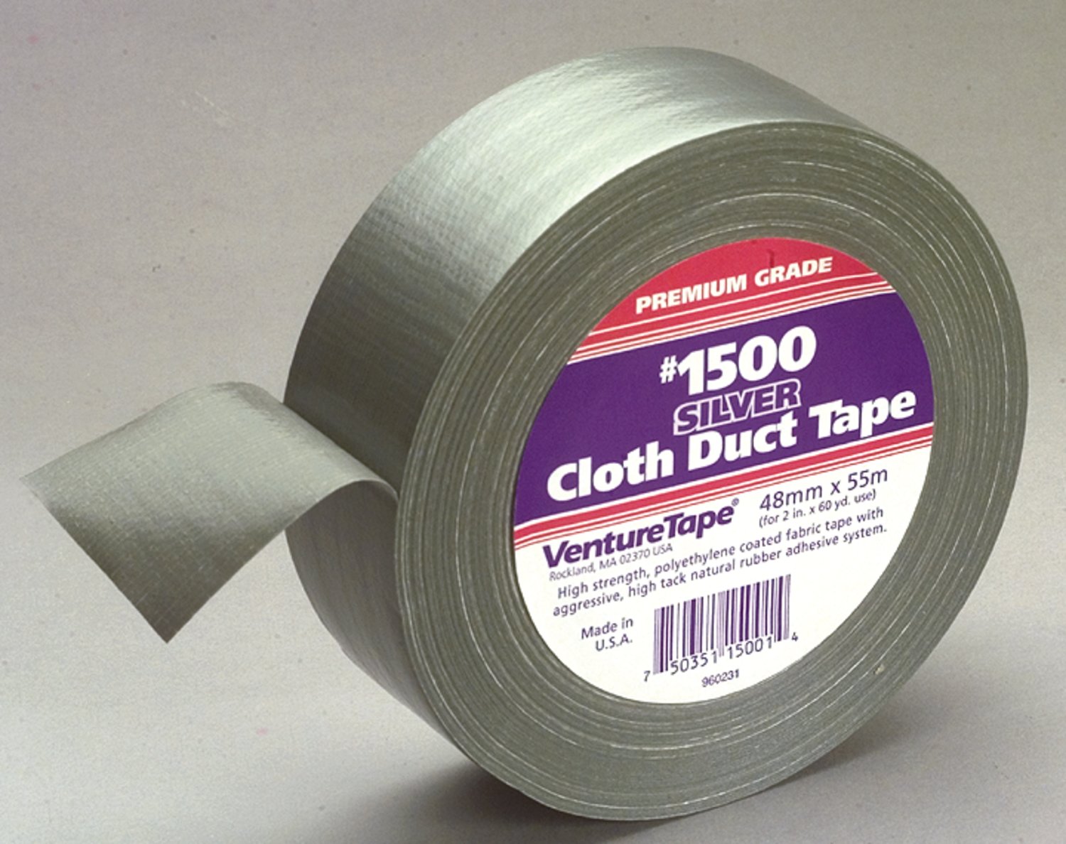 7010337384 - 3M Venture Tape Cloth Duct Tape 1500, Silver, 72 mm x 55 m (2.83 in x 60.1 yd), 16/Case