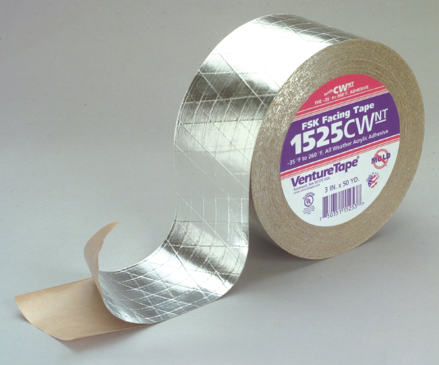 7100043849 - 3M Venture Tape FSK Facing Tape 1525CW, Silver, 48 mm x 45.7 m, 24 Rolls/Case