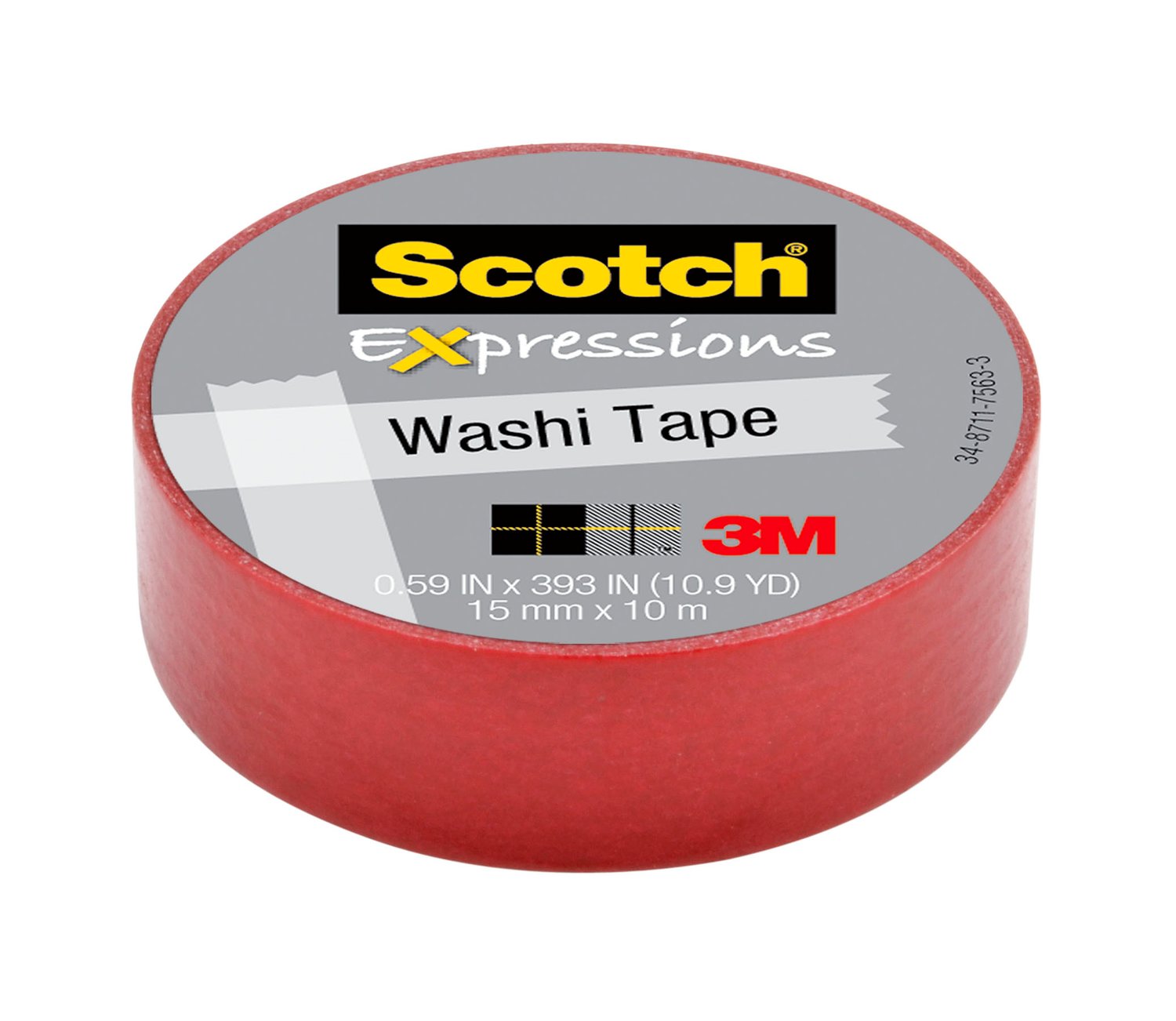 7000123220 - Scotch Expressions Tape C314-RED, .59 in x 393 in (15 mm x 10 m) Red