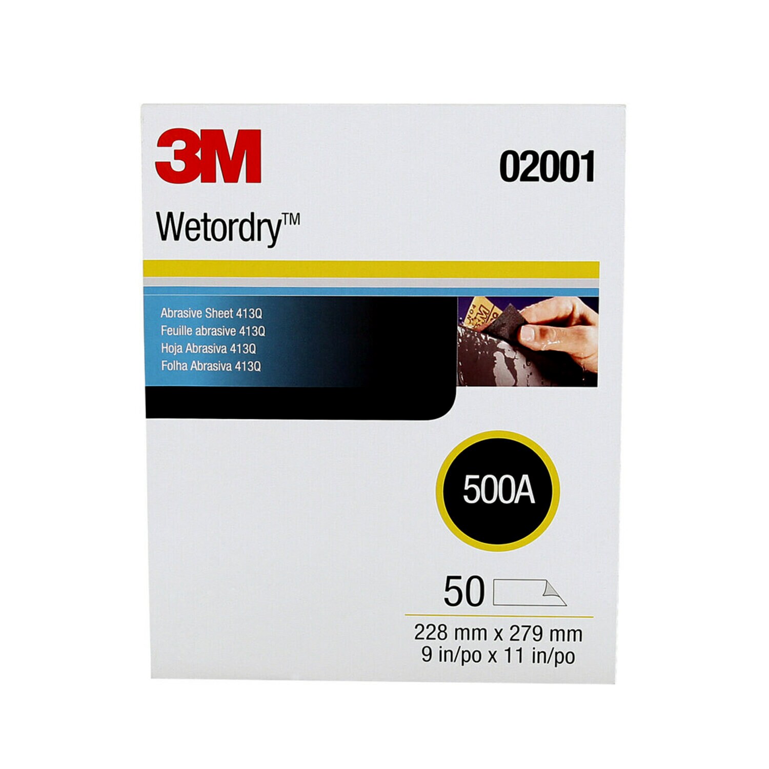 7000118291 - 3M Wetordry Abrasive Sheet 413Q, 02001, 500, 9 in x 11 in, 50 sheets per carton, 5 cartons per case