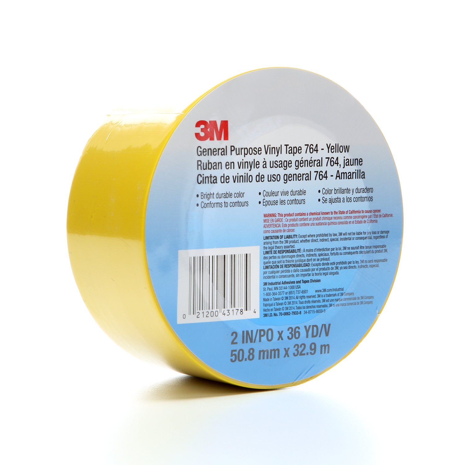 7000028954 - 3M General Purpose Vinyl Tape 764, Yellow, 2 in x 36 yd, 5 mil, 24 Roll/Case, Individually Wrapped Conveniently Packaged